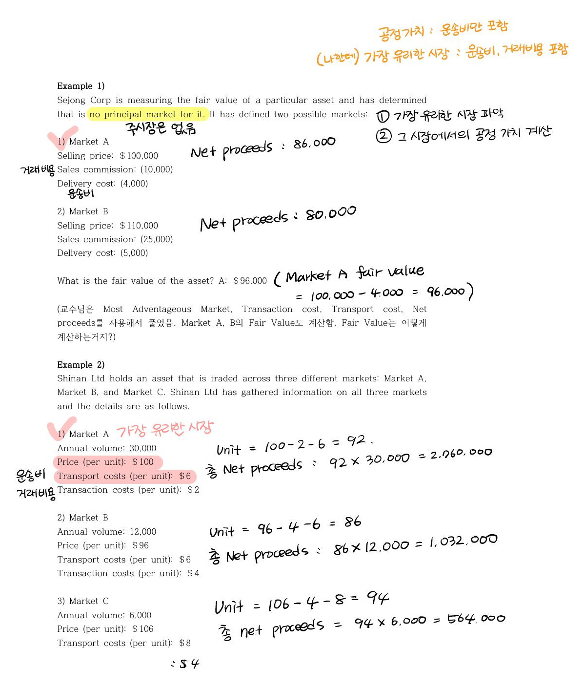 시장 선택과 공정가치 계산 자료 전체